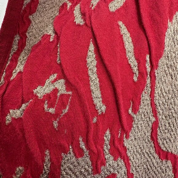 Chicos Travelers Exploded Red Beige Textured Jacquard Open Front Cardigan Size 3 - Picture 5 of 11